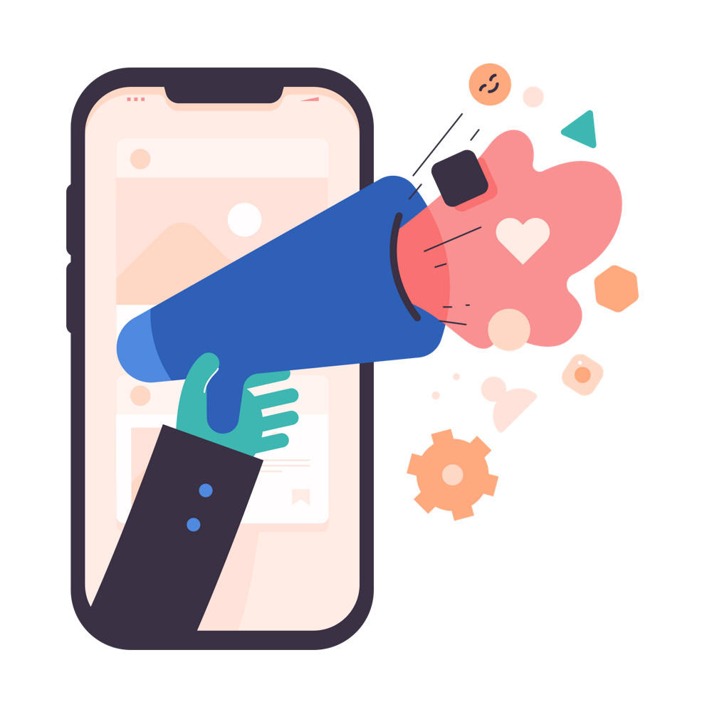 Illustration megaphone coming out of a mobile phone